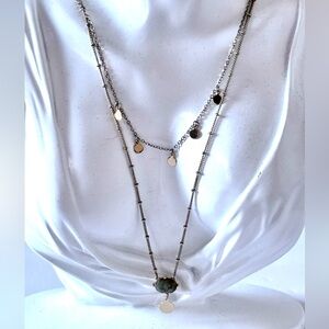🌷5/25$ Corw&Corw dainty two layer gold tone moss agate necklace